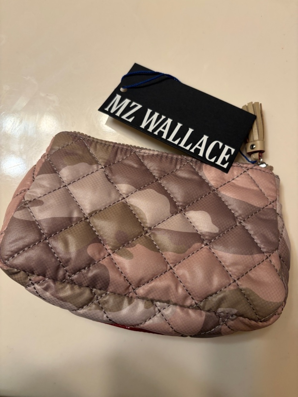 MZ Wallace Quilted Pink Camo Pouch with Tassel